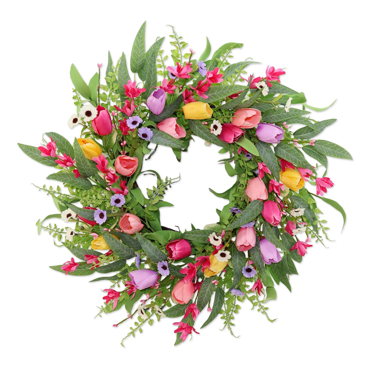 FLOAWYW front door tulip wreath enhances curb appeal for spring.