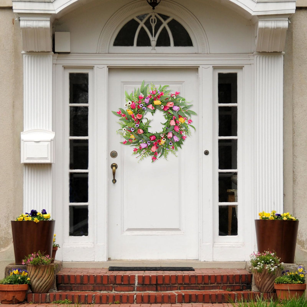 FLOAWYW wreath on wall offers versatile indoor or outdoor decoration.