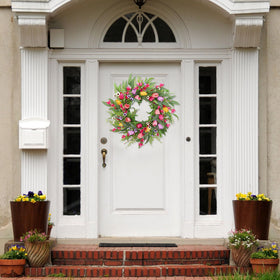 FLOAWYW wreath on wall offers versatile indoor or outdoor decoration.