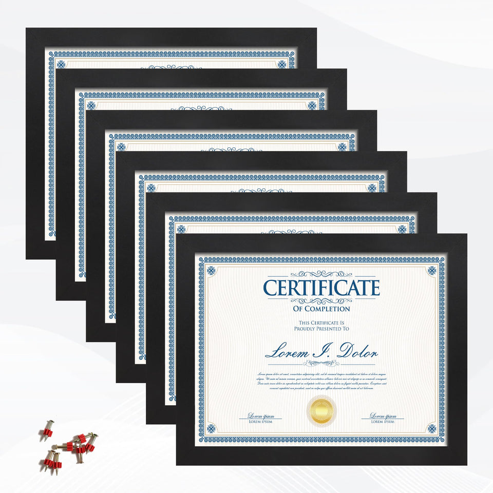 Flocey 8.5x11 frame set for certificate display on wall, creating a uniform gallery look.
