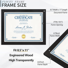 Flocey 8.5x11 frame set for diploma display on table, organized desk decor.