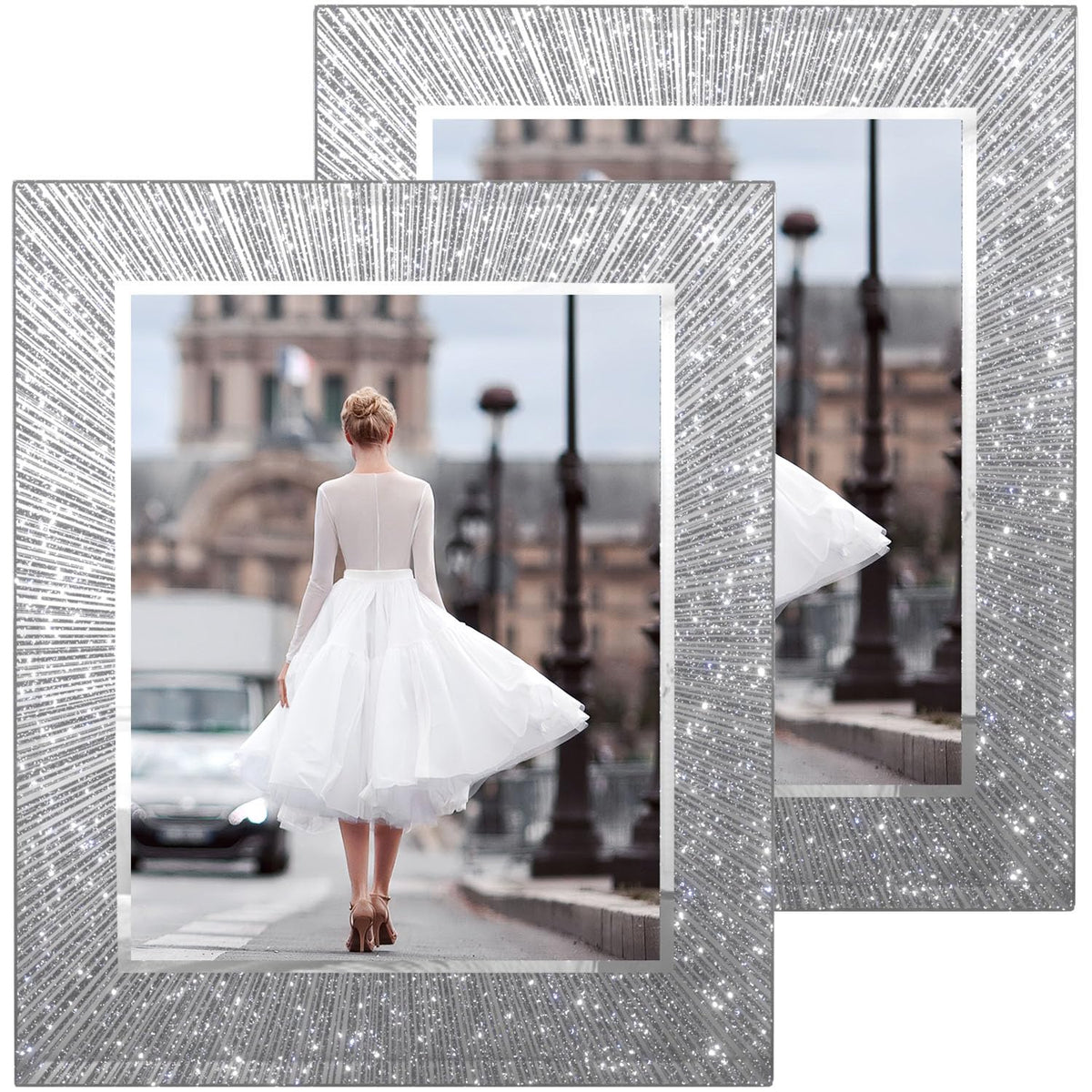 Flocey 8x10 glitter frame highlights photos with a crystal ring.