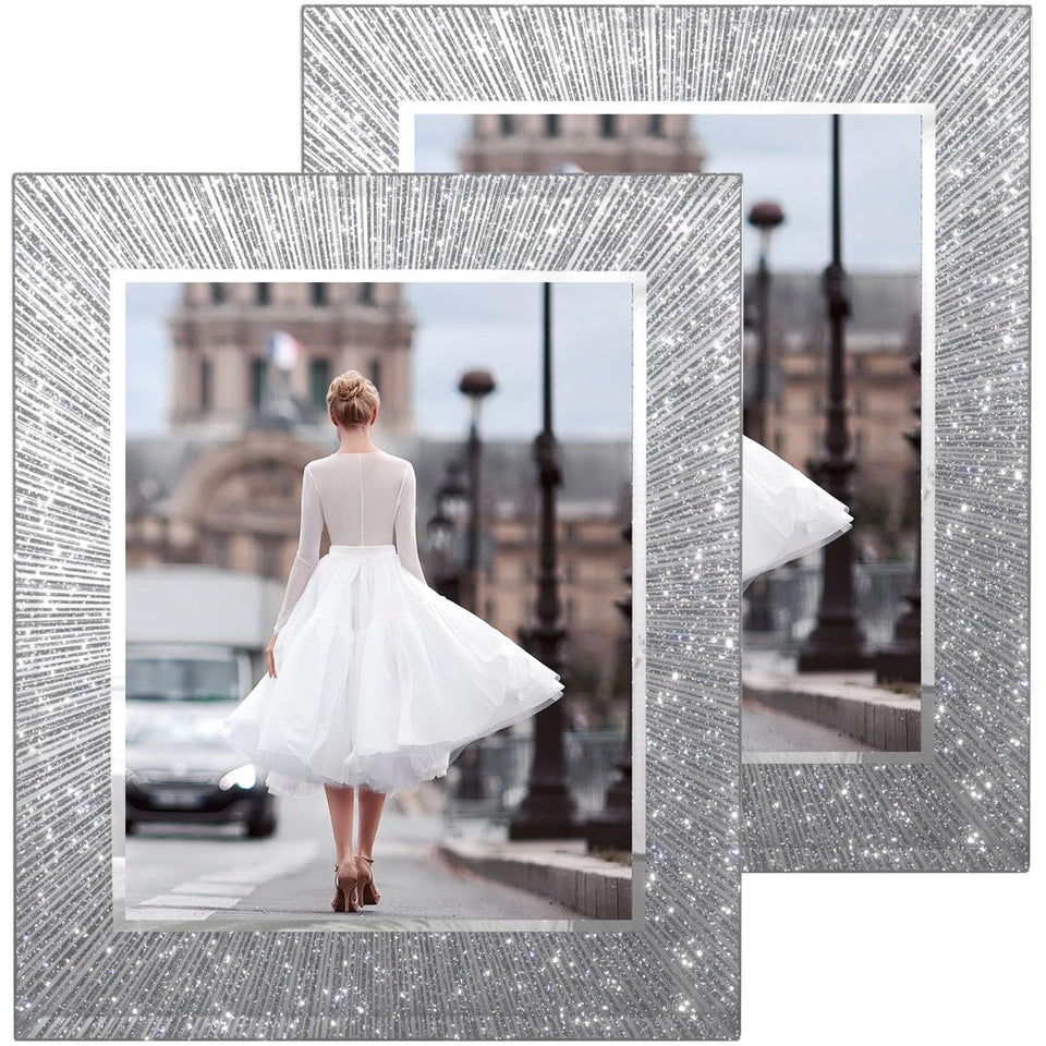Flocey 8x10 glitter frame highlights photos with a crystal ring.