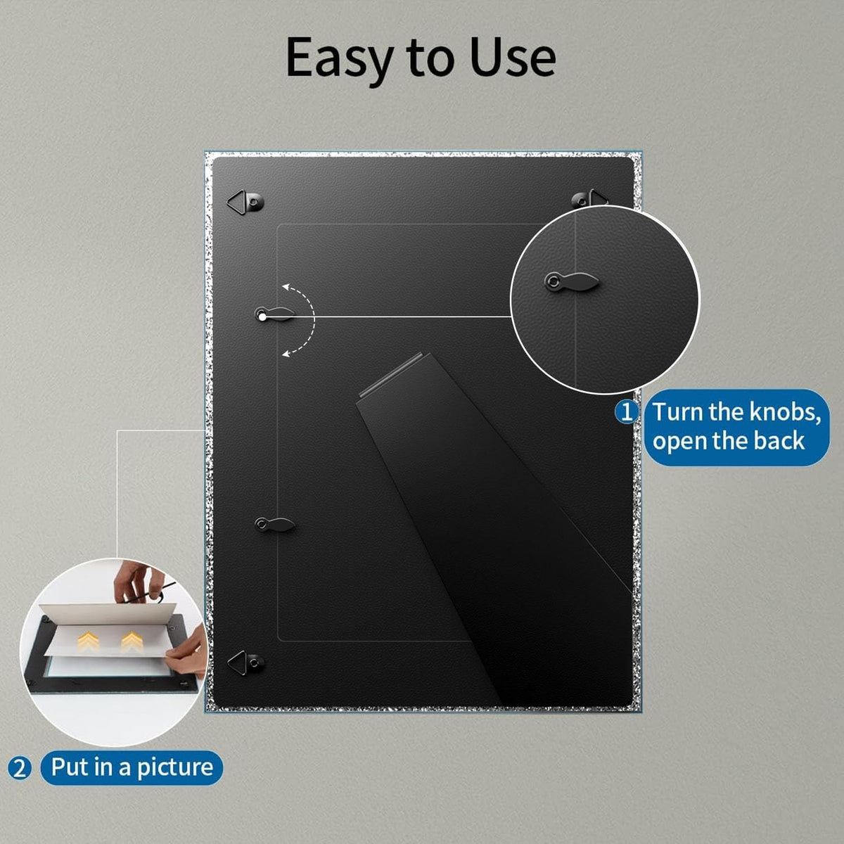 Can be oriented horizontally or vertically for wall or tabletop display.
