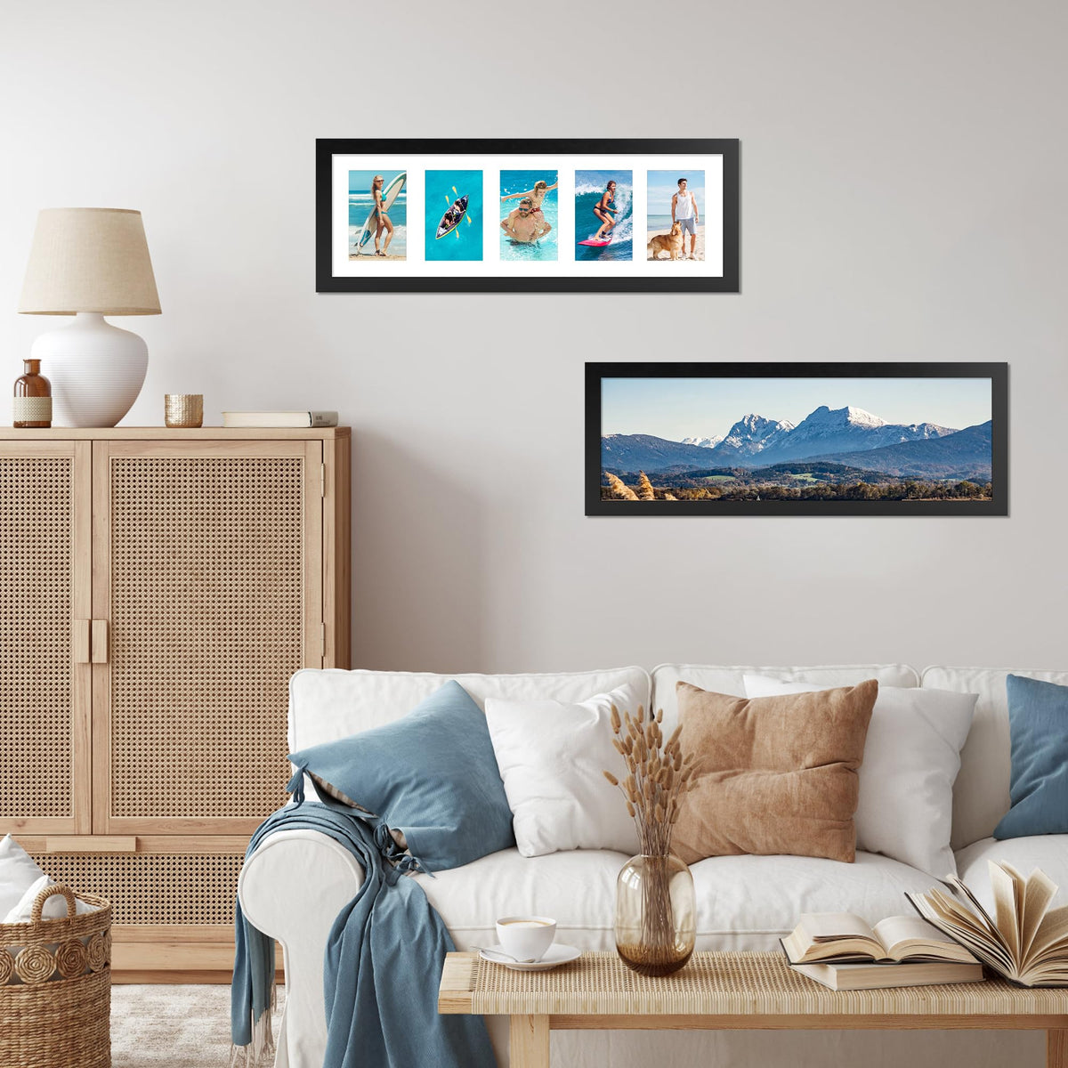 Flocey frame back with rotating tabs for easy photo changes.