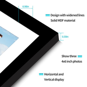 Flocey frame mounted vertically or horizontally with sawtooth hangers.