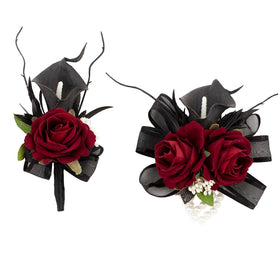 Floinla corsage with artificial calla lily and velvet rose, ribbons and pearls