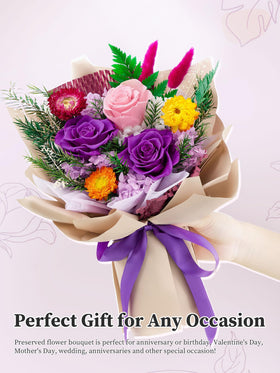Flomoon purple preserved roses bouquet, ideal birthday gift for her.