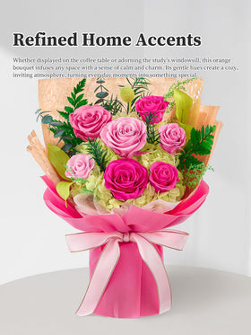 Flomoon Forever Flowers hot pink bouquet serves as a striking table centerpiece.