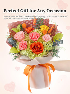 Flomoon handmade bouquet detail with orange roses and refined textures.
