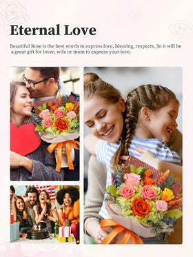 Flomoon orange preserved bouquet displayed in living room for easy decor.