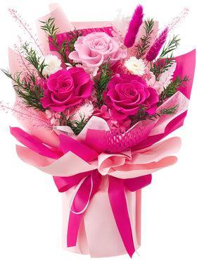Flomoon preserved flowers bouquet hot pink, long-lasting real roses for gifting