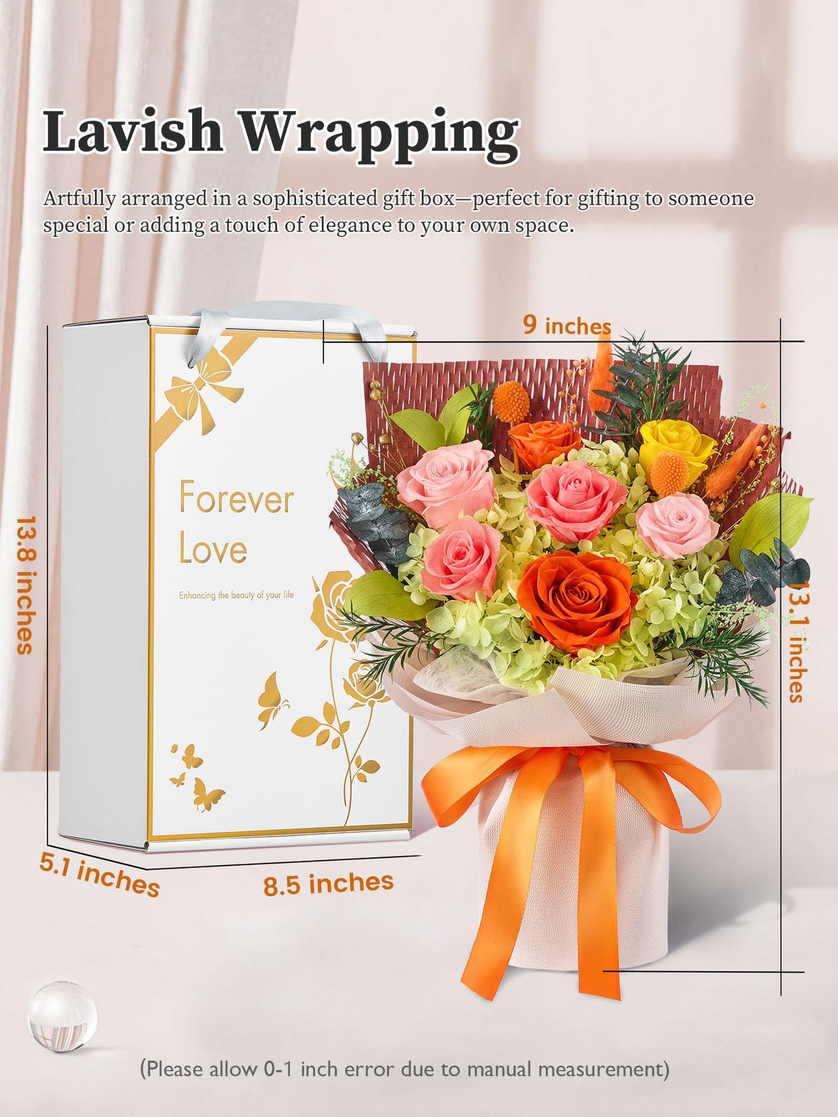 Flomoon preserved roses orange closeup highlights long-lasting elegance for special occasions.