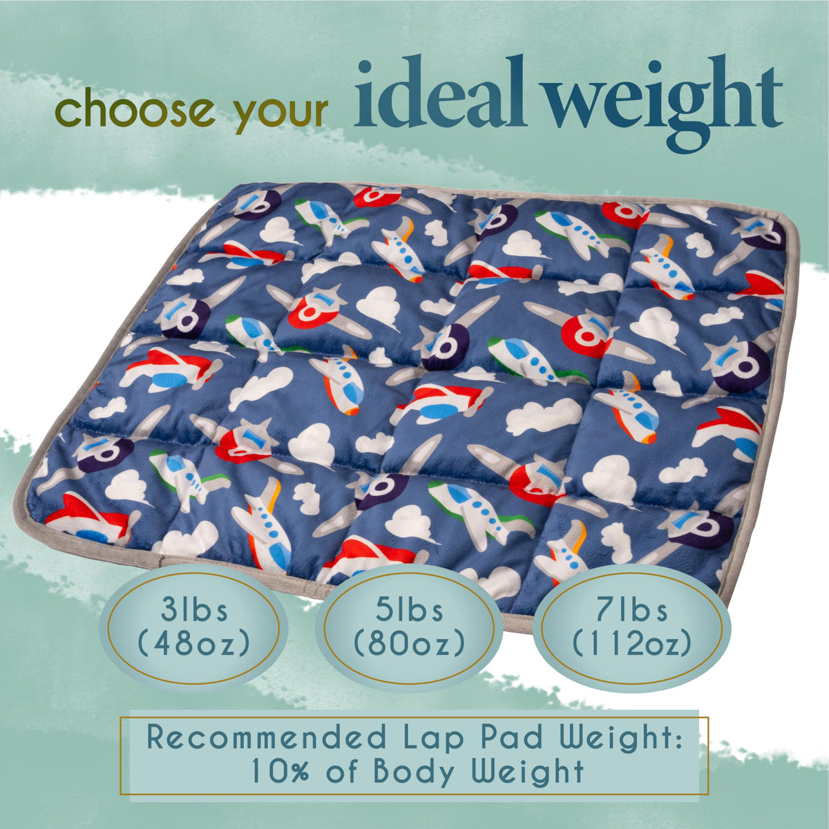 Close-up of fabric detail on Florensi weighted lap pad for tactile comfort.
