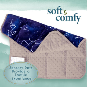 Compact packaging of Florensi weighted lap pad for travel use.