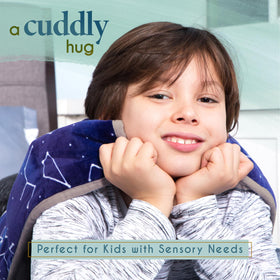 Florensi weighted lap pad with even weight distribution and blue constellation design for steady support