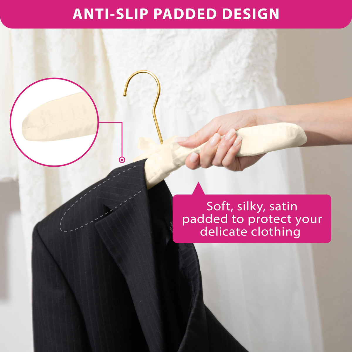 Dimensions of Florida Brands hanger: 7H x 15.5W x 1.25D for garment support.