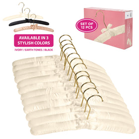 Elegant Florida Brands satin hangers enhancing daily wardrobe display.