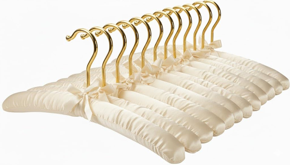Florida Brands padded hangers with satin bow in ivory for delicate garments.