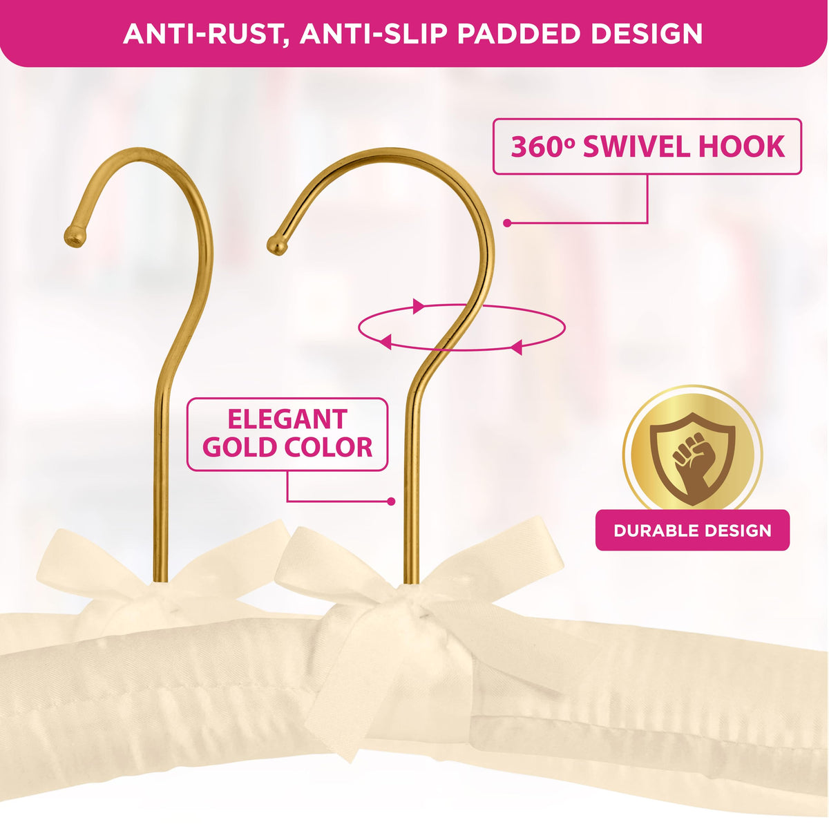 Close-up of satin texture on Florida Brands padded hanger.