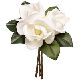 FlorisDecor 3-stem real touch creamy white magnolia flowers add lasting elegance to living spaces.