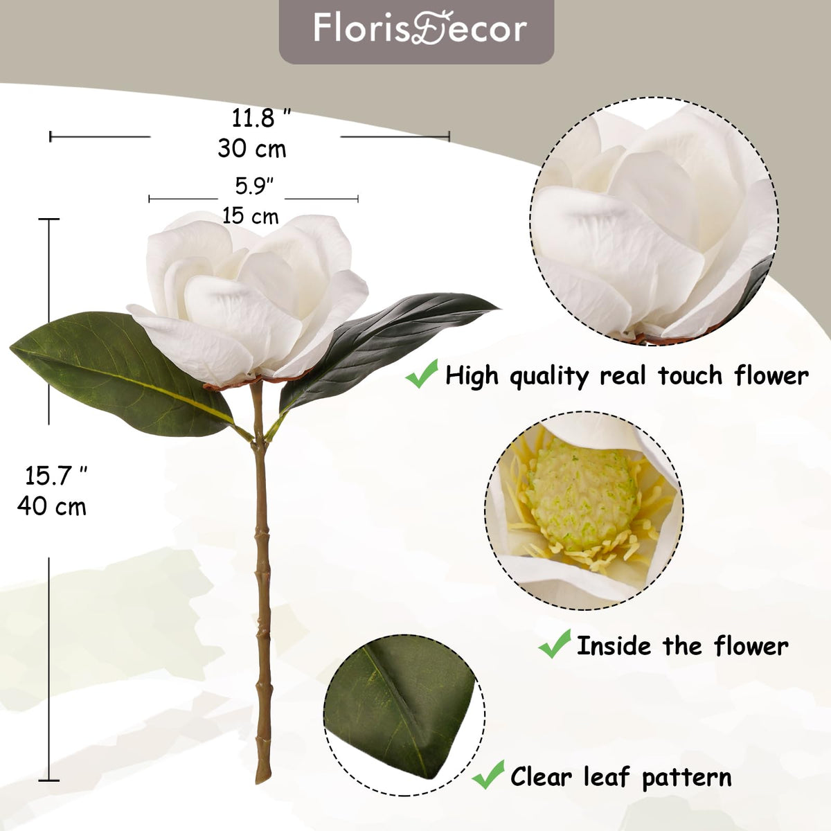 FlorisDecor magnolia leaves and stems adjustable for versatile styling