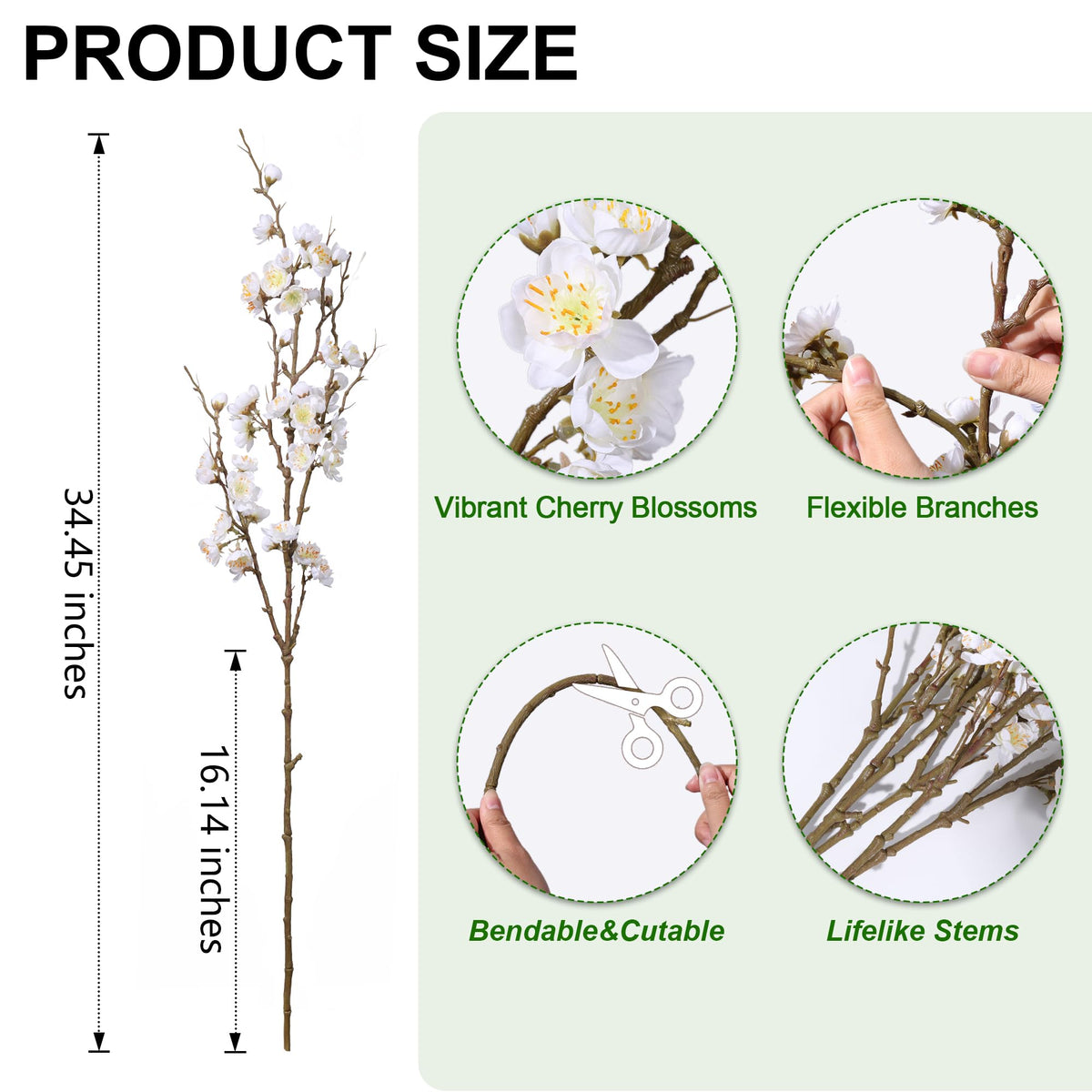 Florisso white cherry blossom stems on long 34.45 inch length for DIY arrangements