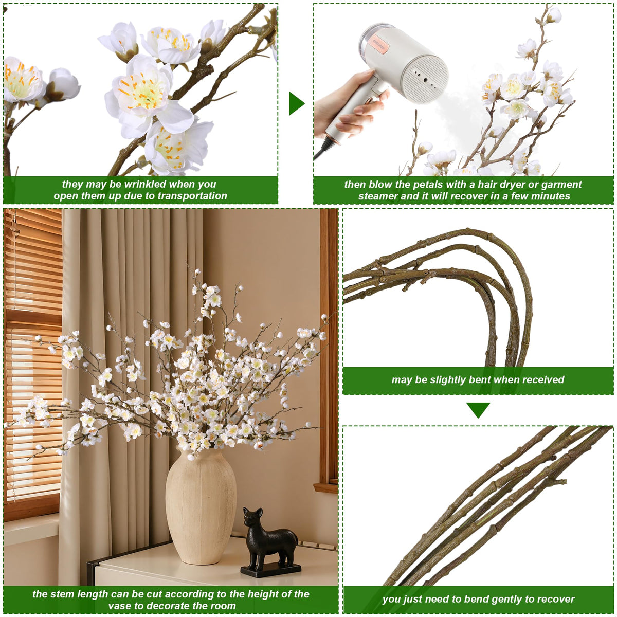 Florisso white silk blossoms creating a refined dining centerpiece