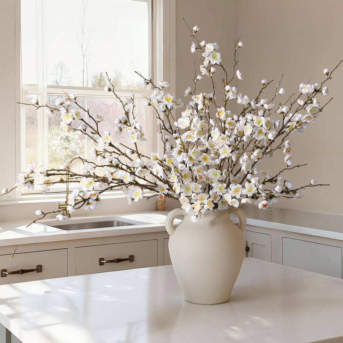 Florisso cherry blossom branches in white silk for elegant wedding decor