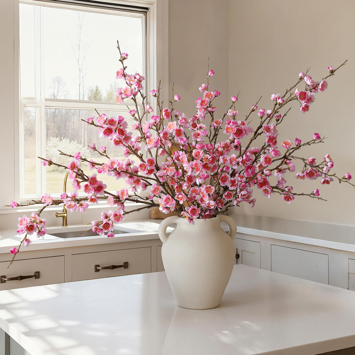 Florisso pink artificial cherry blossom branch for wedding decor and home styling