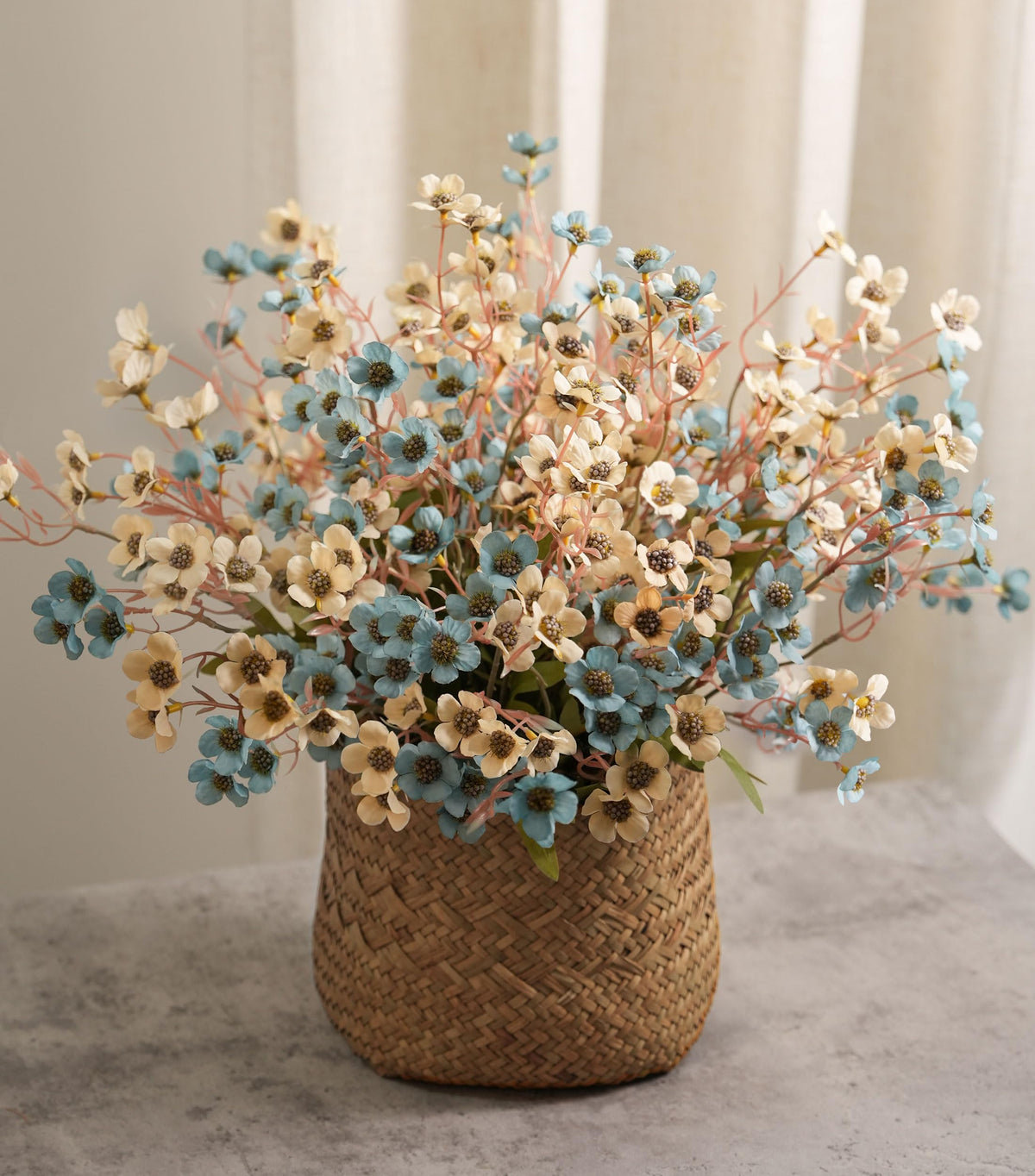 Florisso artificial wild flowers blue ivory long stems for a lush vase display