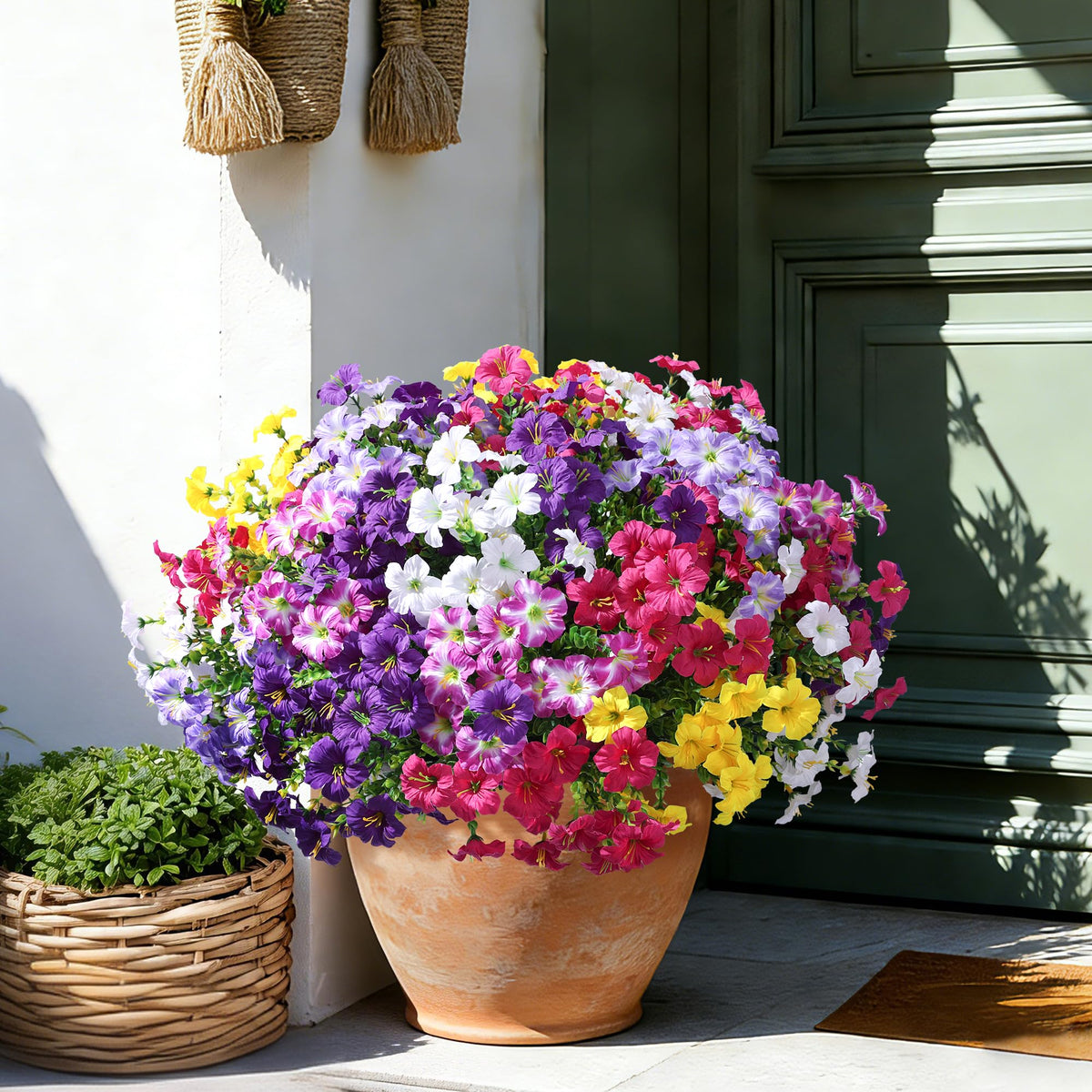 Florisso hanging-basket artificial flowers brighten balconies and yards