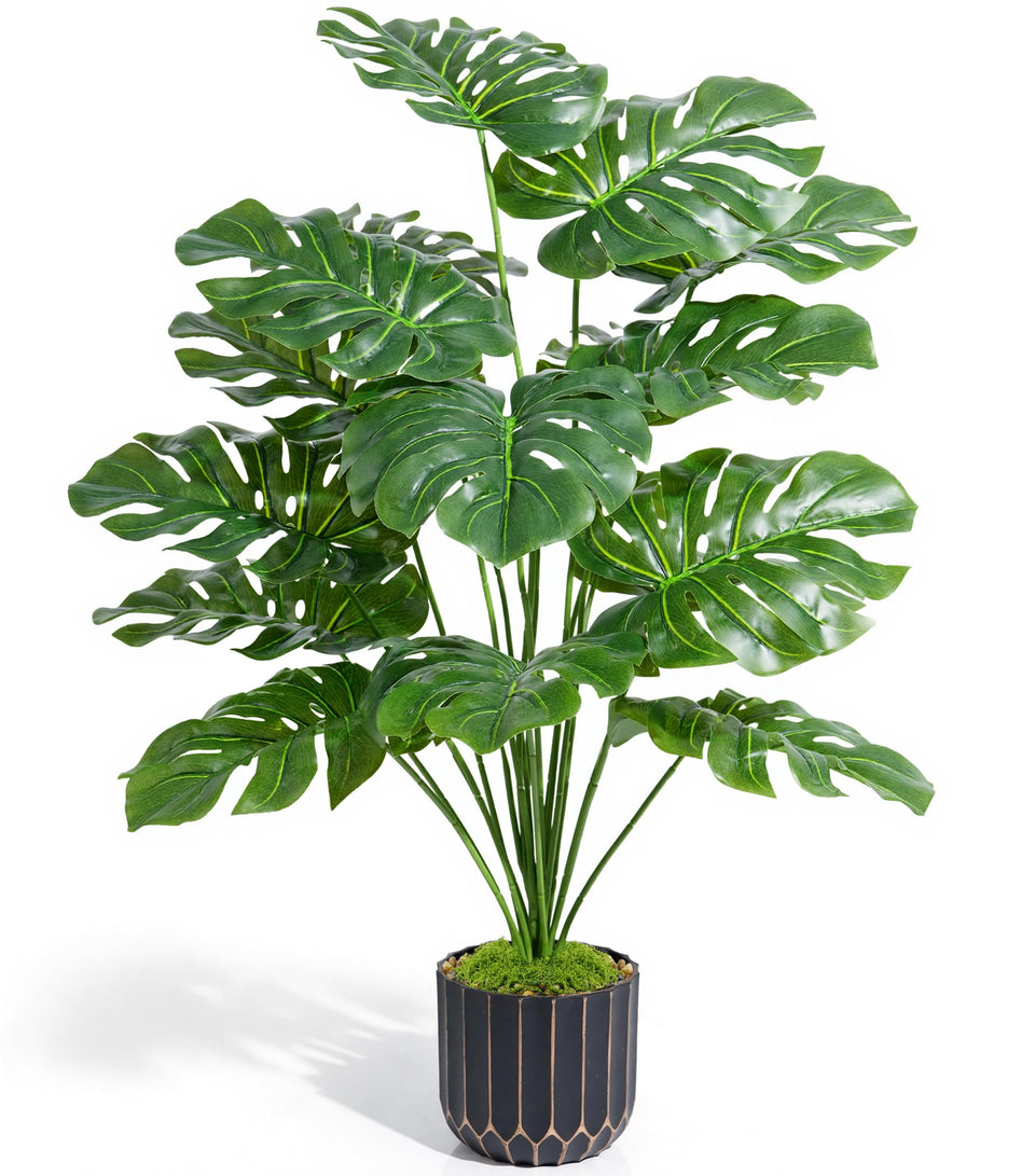 Florisso 28in artificial monstera plant with lifelike leaves for elegant indoor decor.