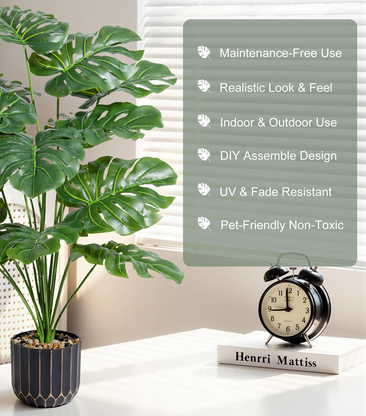 Florisso monstera plant in built-in planter adds stable, no-tip elegance to any space.