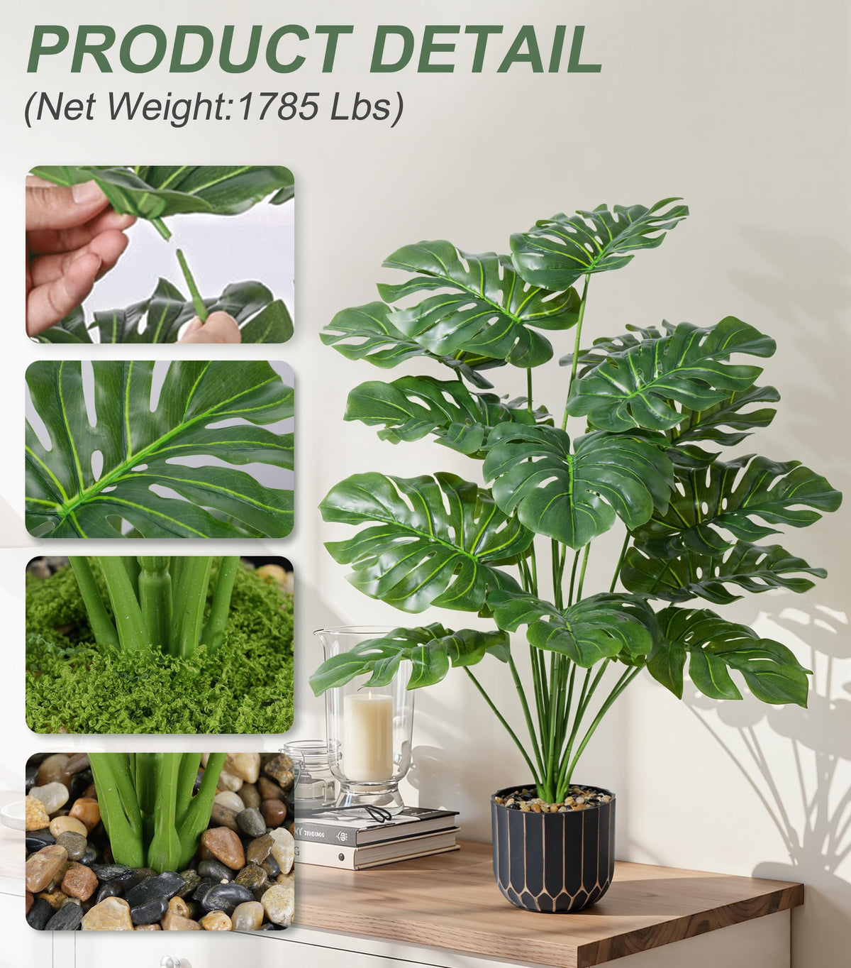 Florisso tall indoor faux monstera boosts room height and style.