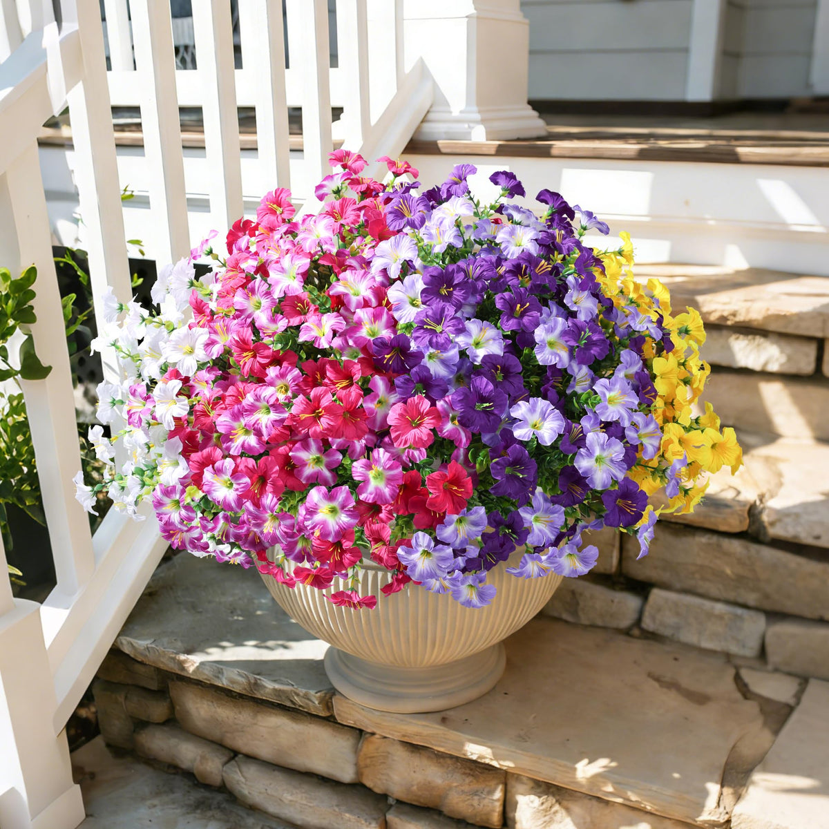 Florisso UV-resistant artificial flowers brighten outdoor spaces all season.