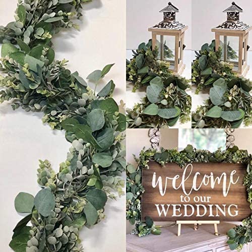 FlorLab eucalyptus garland on fireplace mantle adds elegant year-round decor.
