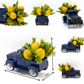 FLOROAD navy blue truck decor brightens dining tables with a fresh lemon theme.