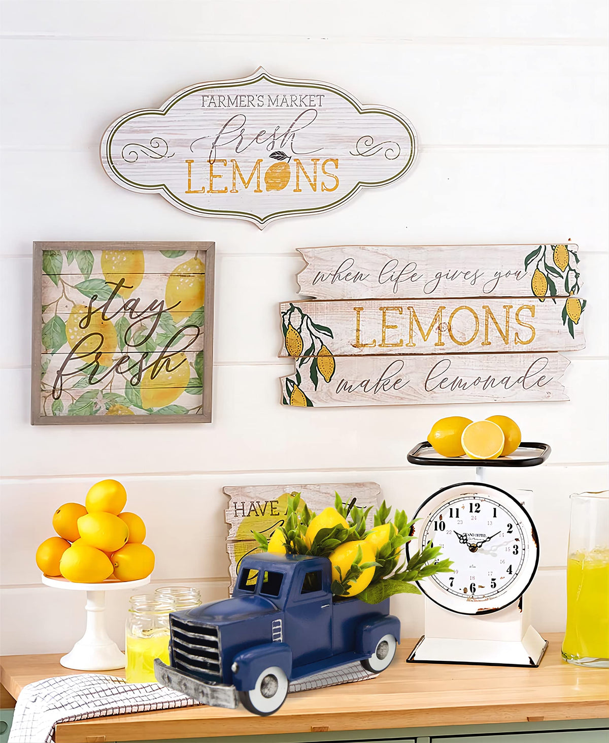 FLOROAD lemon decor truck enhances tiered tray displays.