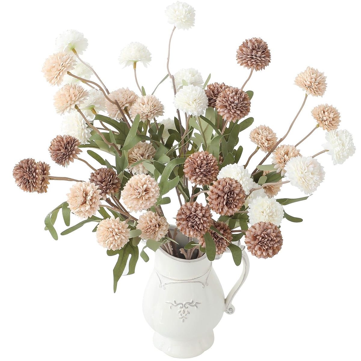 Floroom 9pcs taupe beige mums bundle: realistic faux silk blooms for bouquets.