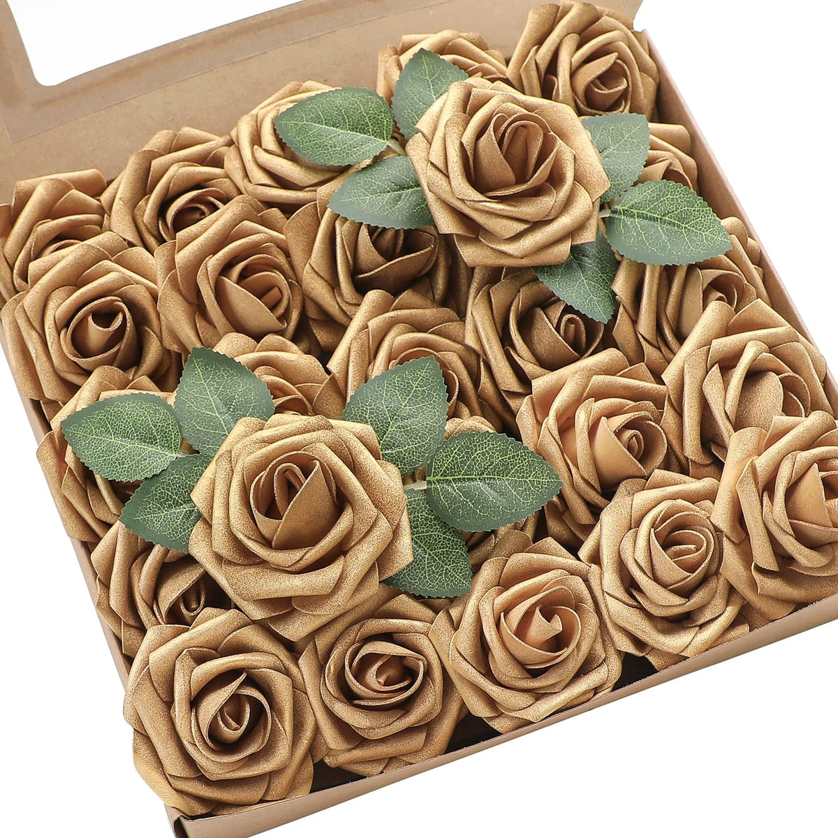 Floroom antique gold foam rose close-up showing lifelike texture for elegant arrangements.