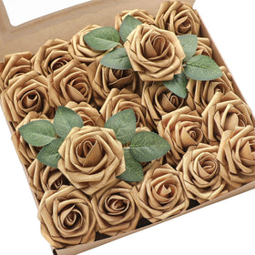 Floroom antique gold foam rose close-up showing lifelike texture for elegant arrangements.