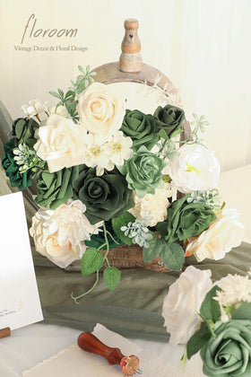 Floroom forest green roses, peonies, and dahlia for centerpieces and arches.