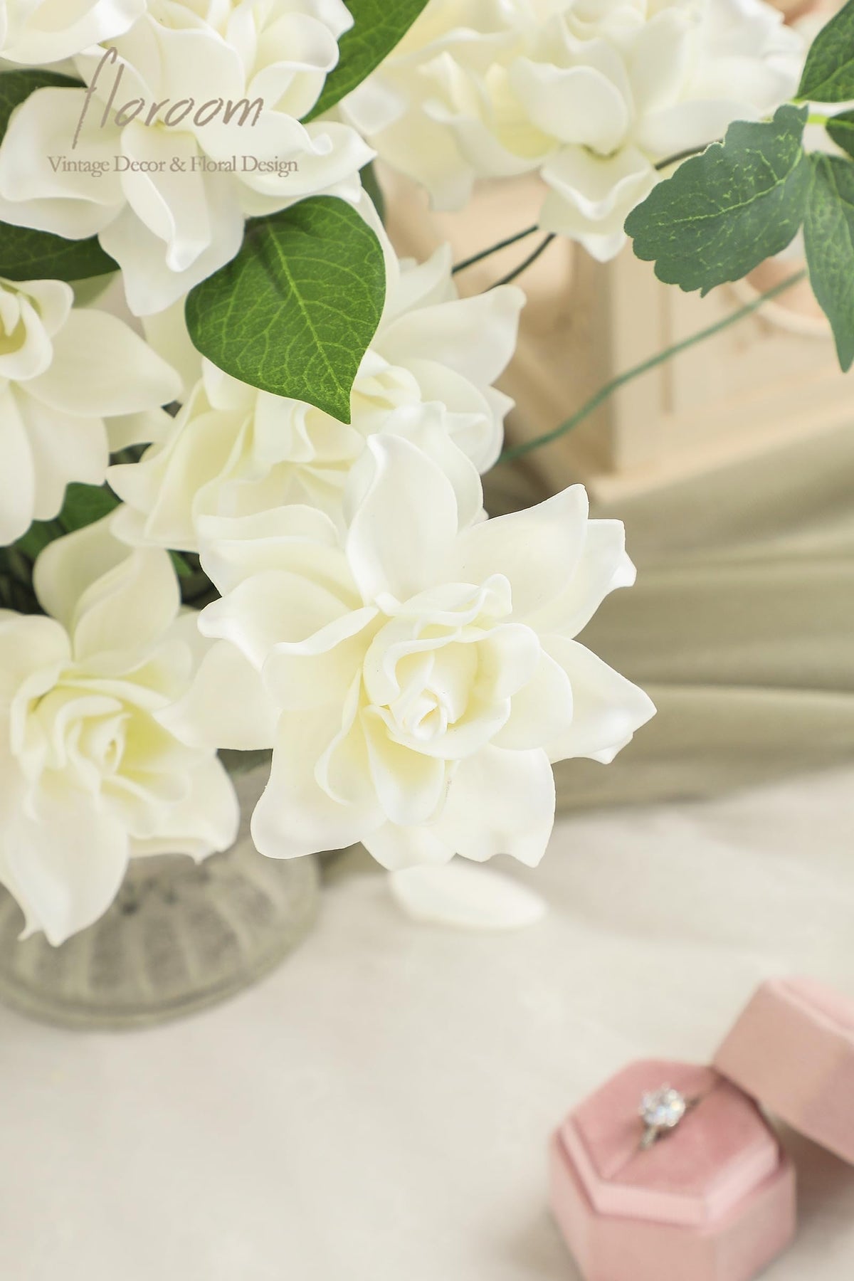 Floroom ivory gardenia bouquet accents for home decor