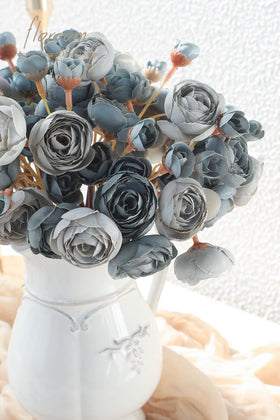 Floroom Ranunculus centerpieces with dusty blue silk petals