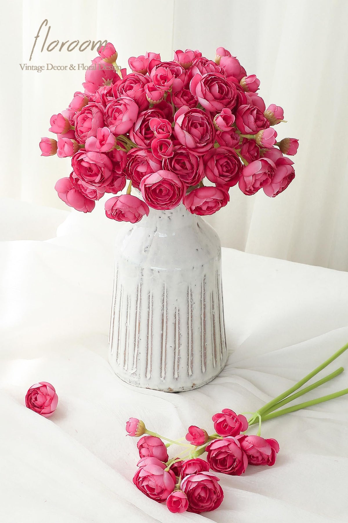 Floroom silk ranunculus stems with iron-wire design for flexible florals