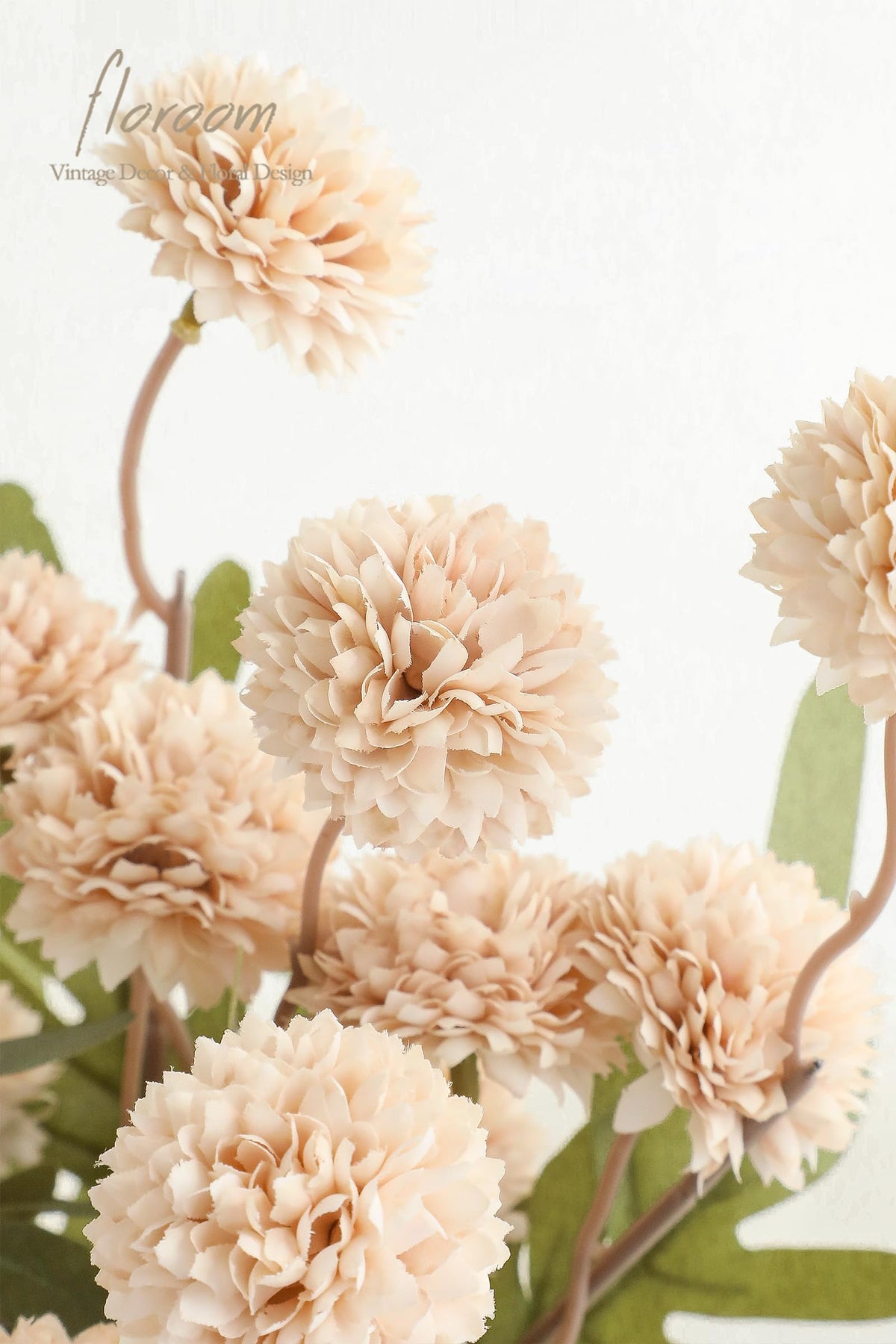 Floroom beige mums for wedding aisles and elegant tables.