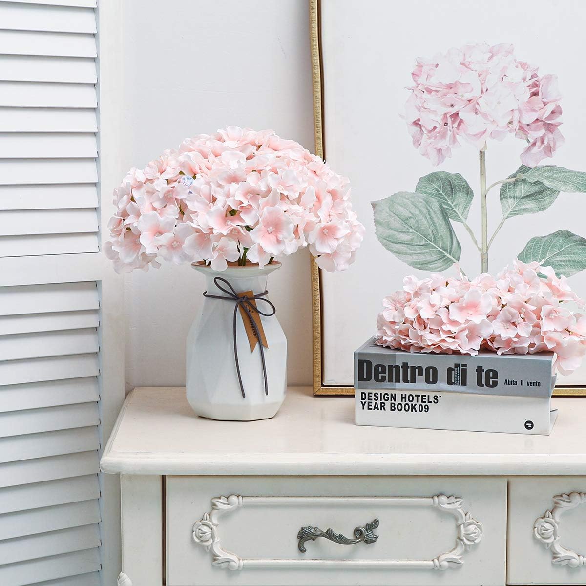 FLORRALIA pink hydrangea stems 9 inch long for easy vase styling.