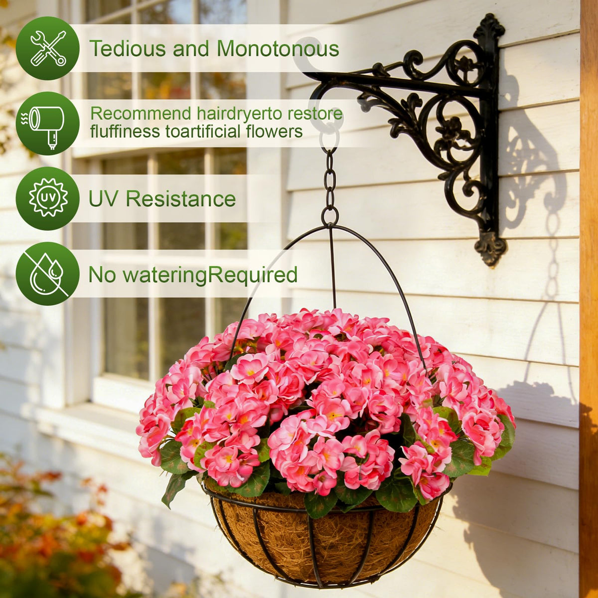 Flortevera geranium vines in planters create cascading color.