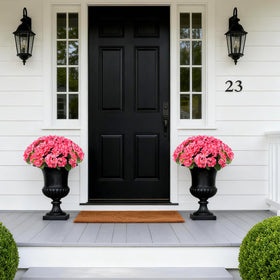 Flortevera porch display showcases durable, weatherproof faux florals.